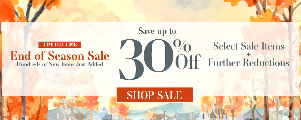 End of season sale banner with the text 30% off select sale items & further reductions 