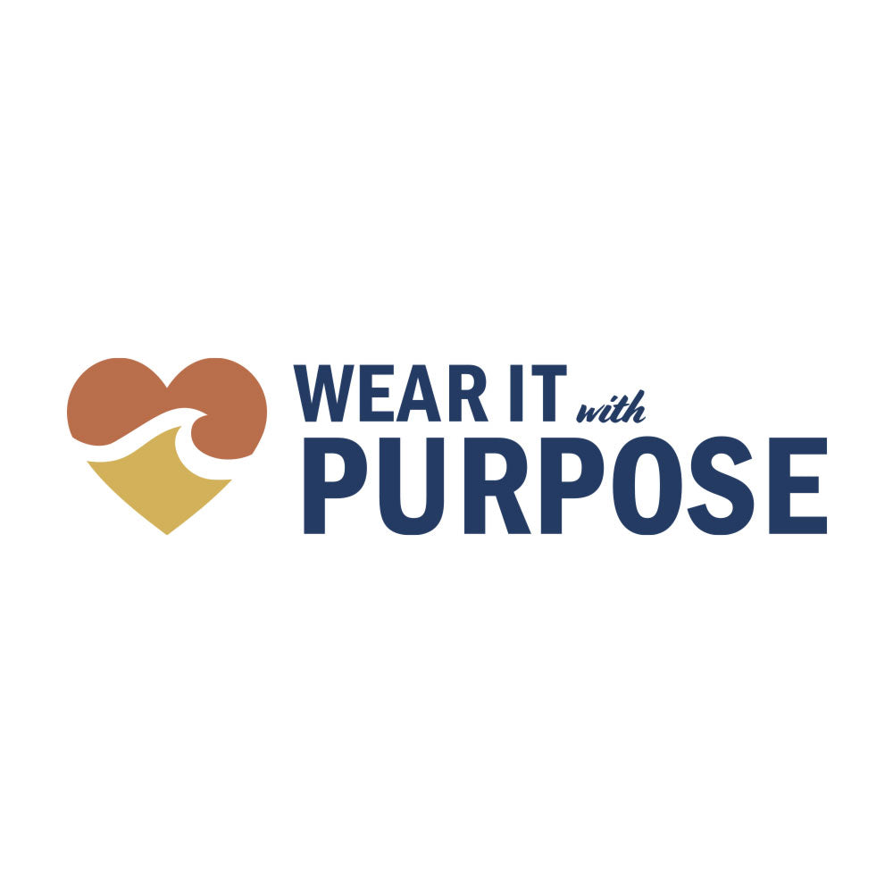 Logo with heart and wave design, and 'Wear It with Purpose' text on a white background