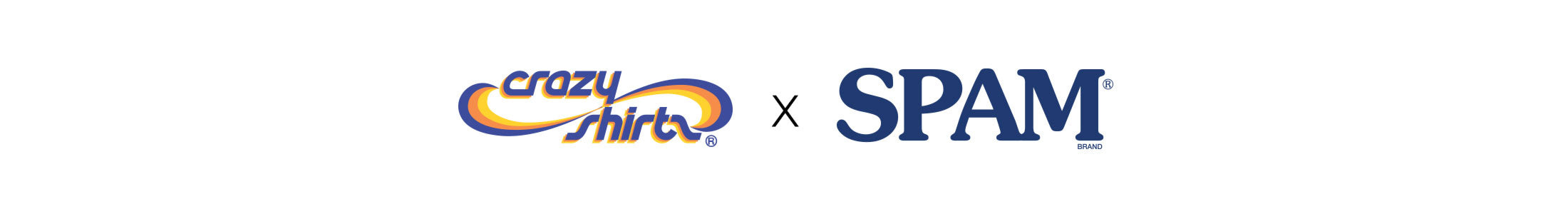 Collaboration logo between Crazy Shirts and Spam on a white background