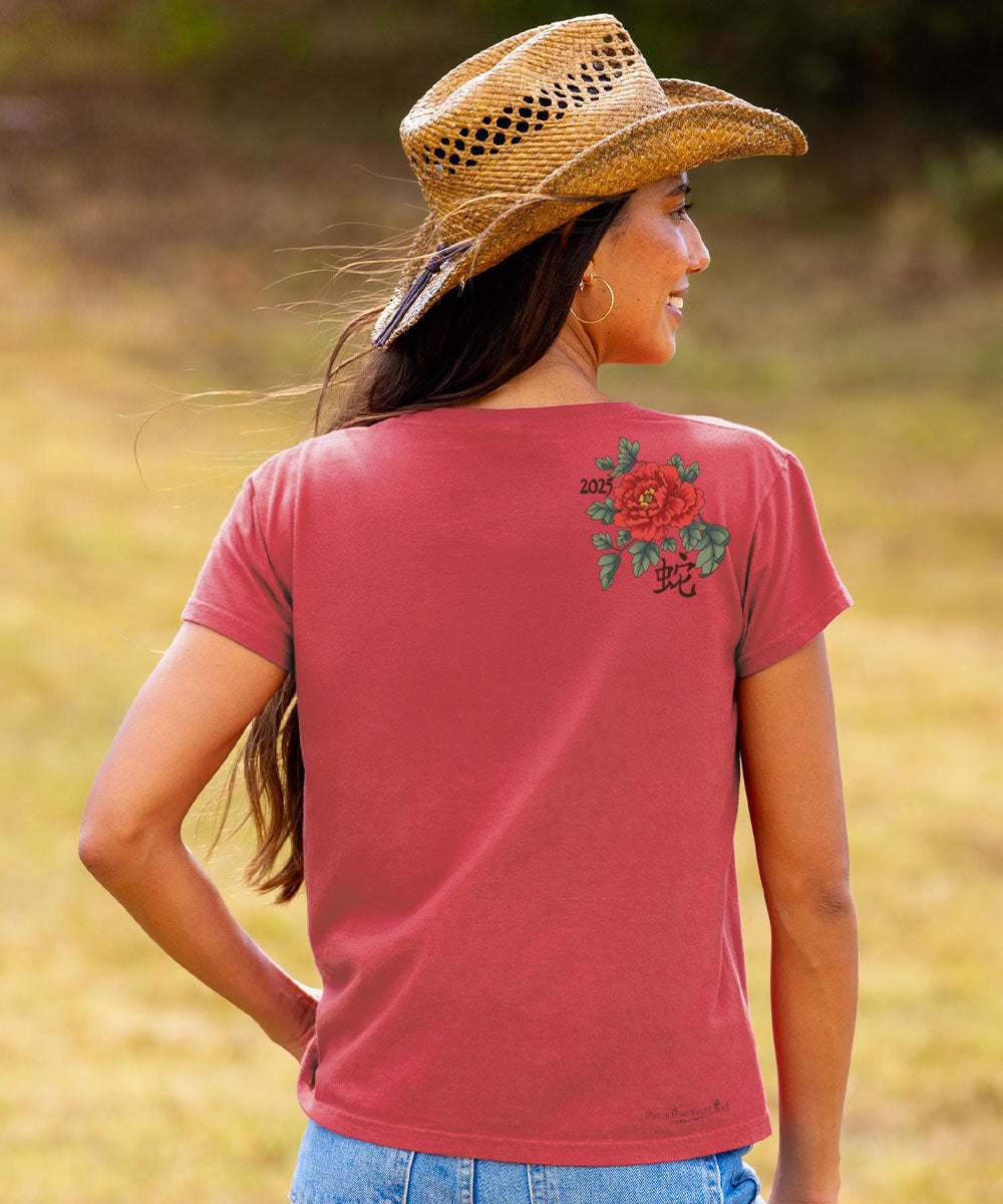 トップス arts&science a box shirt size2 Floral Year of the Snake T-Shirt | Womens Paradise Red Dye Tee