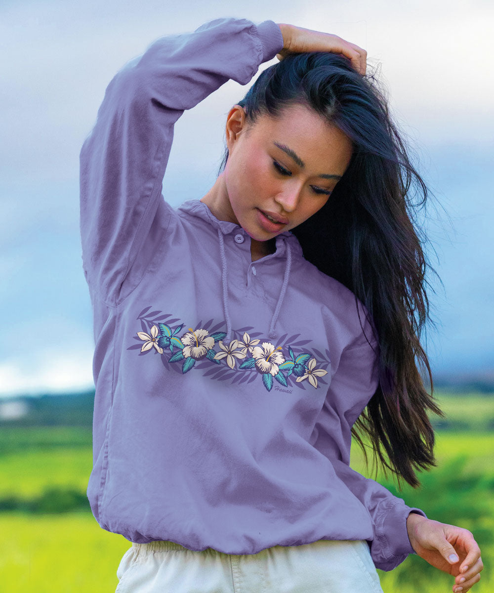 Tropical Florals - Lavender Dyed Long Sleeve Lightweight Pullover