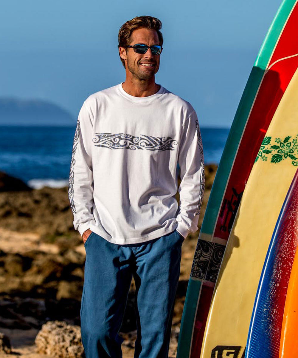 Wild Batik Band T-Shirt | Men's White Long Sleeve Crewneck