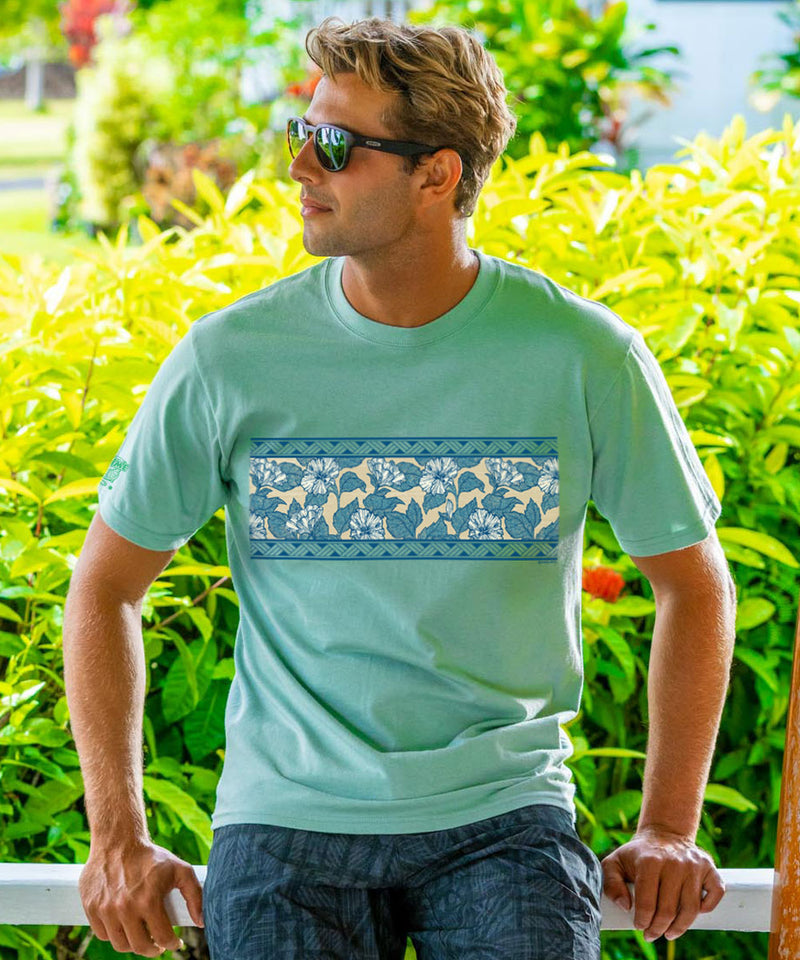 Hibiscus Woodcut Band - Key Lime Dyed Short Sleeve Crewneck T-Shirt