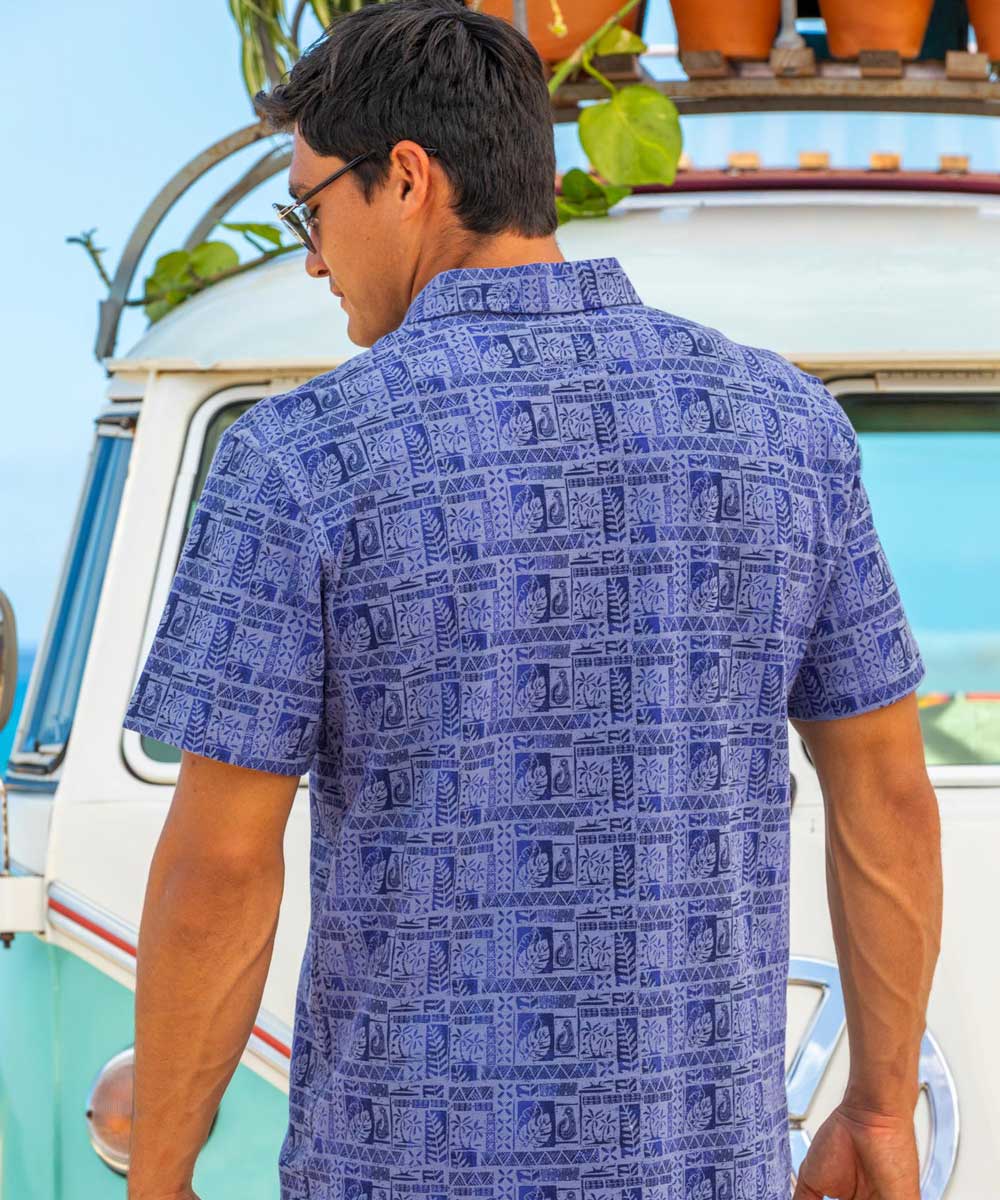 Island Movement Mens Polo Shirt in Blue Dyed Cotton