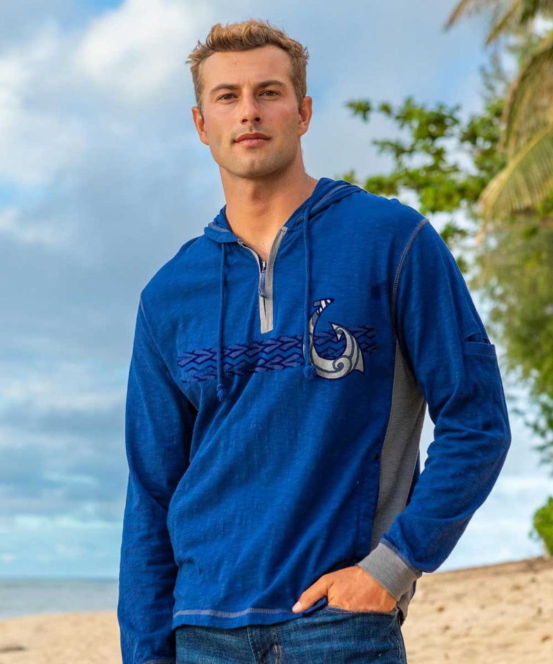 Tribal Hook Band - Midnight/Gray Long Sleeve Longboard Hooded Tee