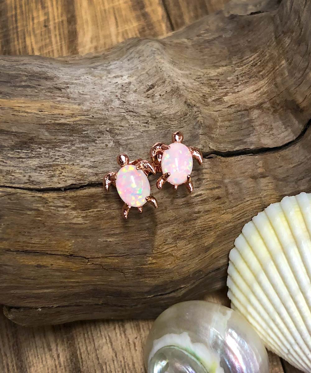 Puravida Rose Gold Opal Sea Turtle Earrings