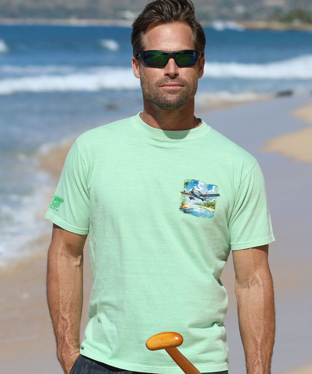 Tropical Seaplane T-Shirt | Men's Key Lime Dyed Crewneck